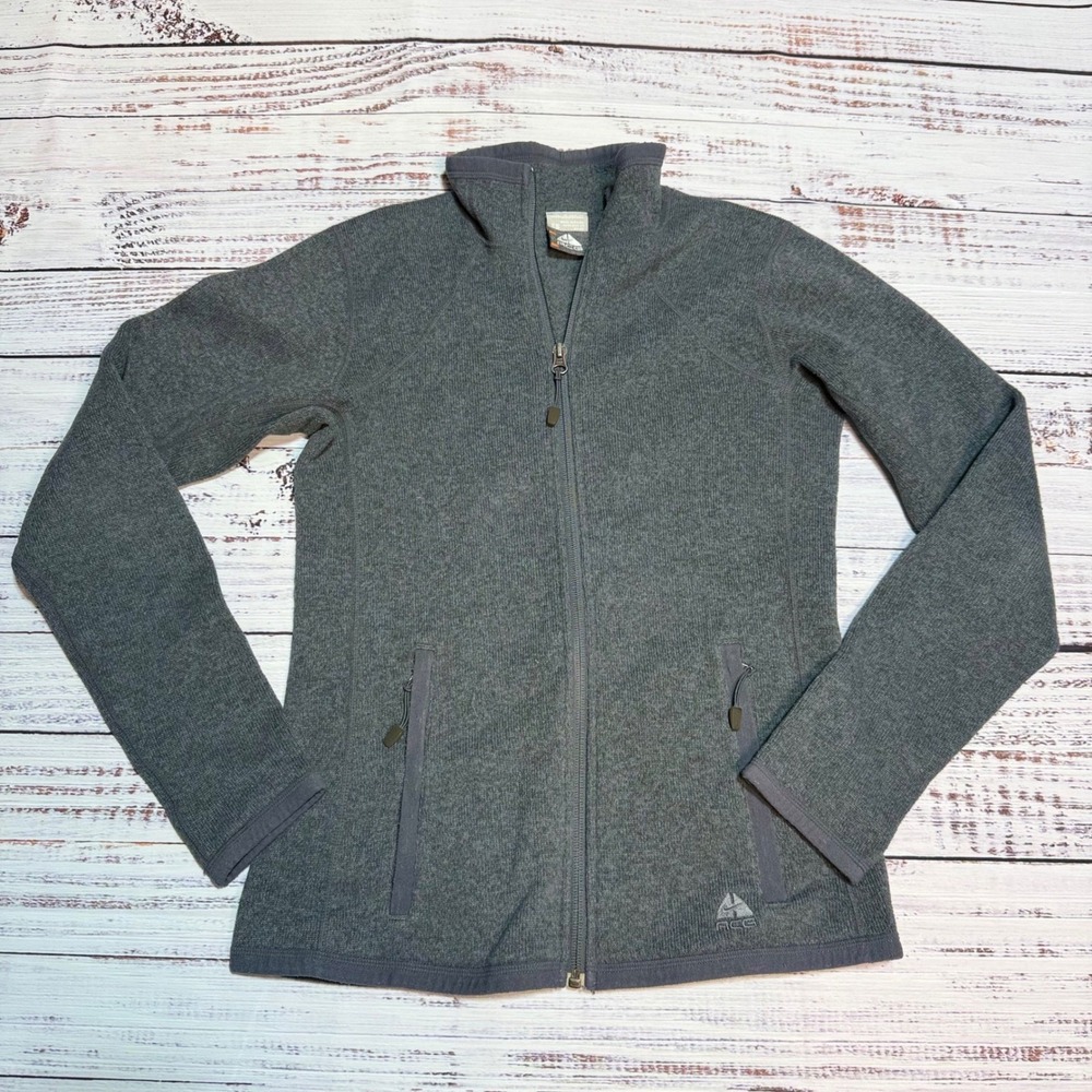 Nike ACG Fleece Jacket XS Full Zip Mock Neck Gray Sweater Knit Outdoor Layer